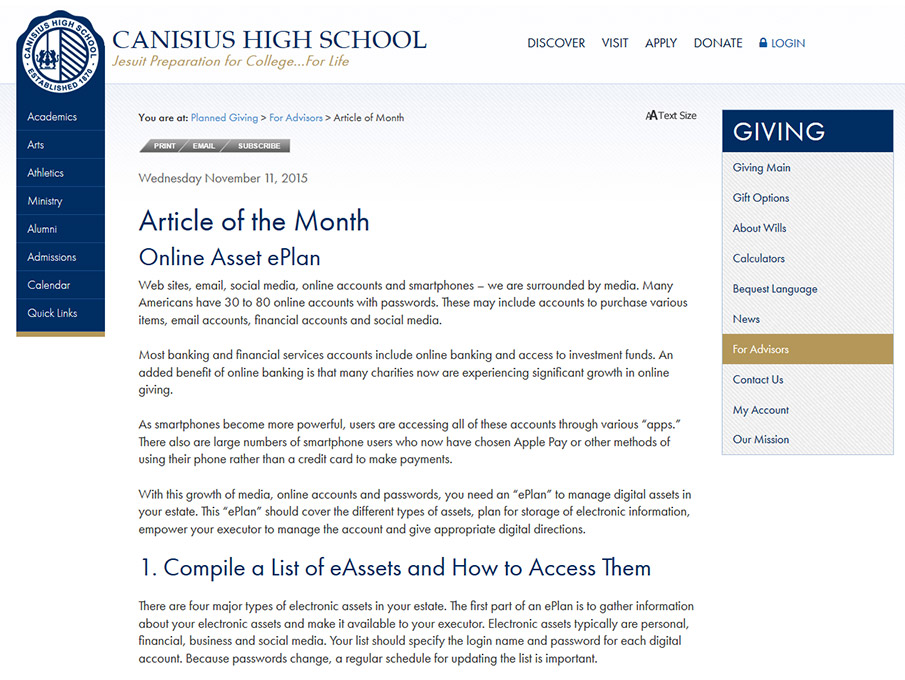 Canisius High School (Article of the Month)
