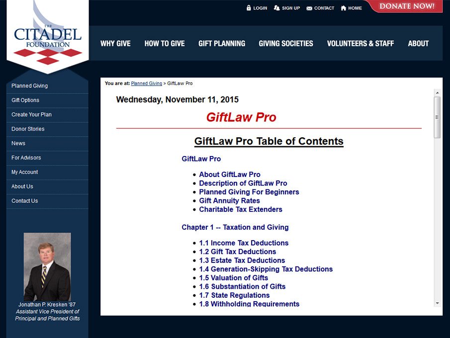 The Citadel Foundation (GiftLaw Pro Section)